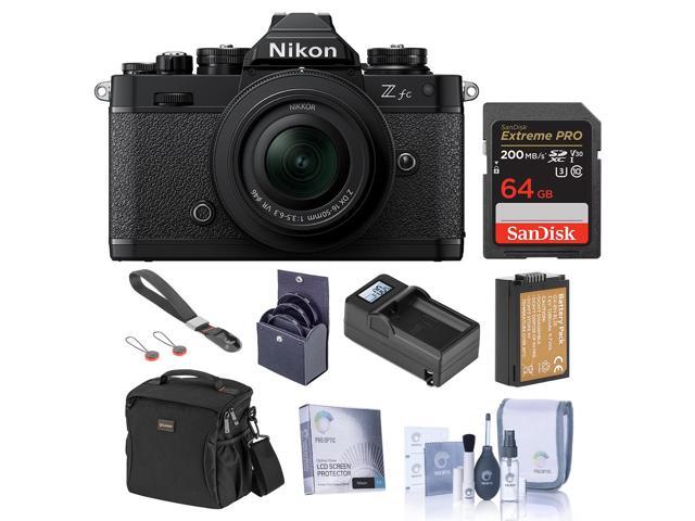 Nikon Z fc DX-Format Mirrorless Camera with 16-50mm f/3.5-6.3 Lens, Black, Bundle with 64GB Memory Card, Bag, Extra Battery and 46mm Filter Kit