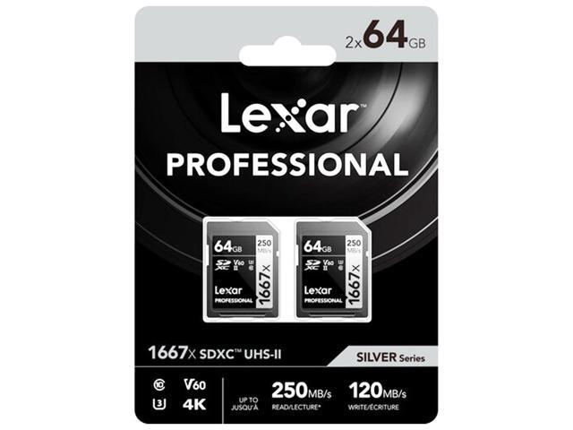 Lexar SILVER Professional 1667x 64GB UHS-II SDXC Memory Card, 2-Pack, w/Reader
