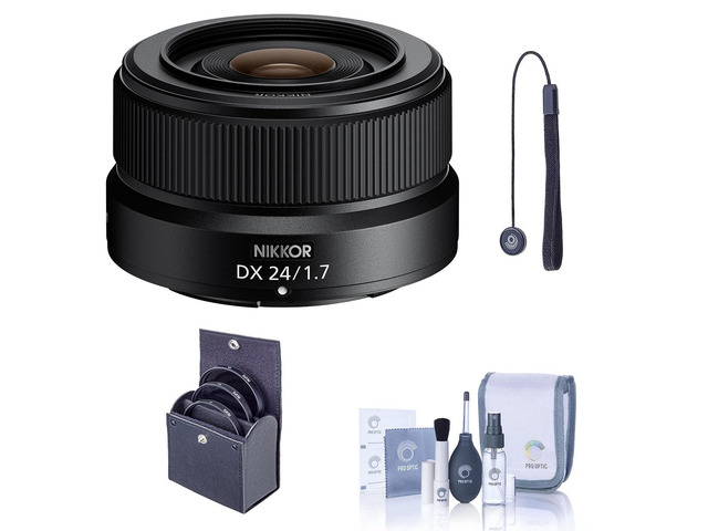 Nikon NIKKOR Z DX 24mm f/1.7 Lens, Bundle with 46mm Filter Kit, Cleaning Kit and Lens Cap Tether