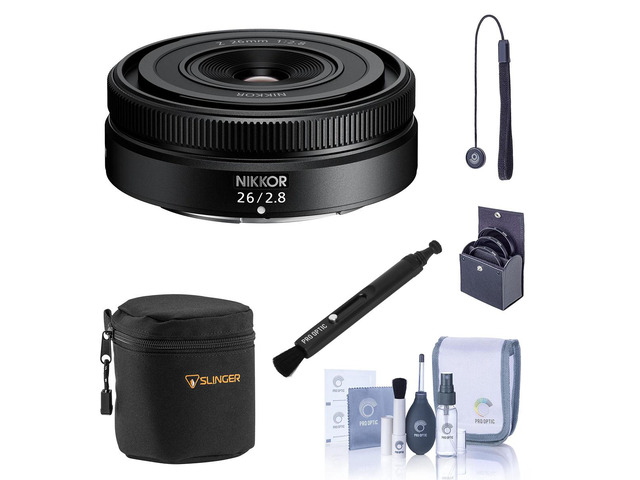 Nikon NIKKOR Z 26mm f/2.8 Lens, Bundle with Small Lens Case, 52mm Filter Kit, Lens Cleaner, Cleaning Kit and Lens Cap Tether
