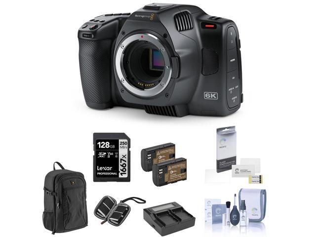 Blackmagic Design Pocket Cinema Camera 6K G2 Bundle with 128GB SD Card, Backpack, 2x Battery, Charger, Screen Protector, SD Card Case, Cleaning Kit