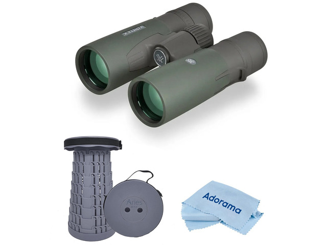 Vortex Optics 10x42 Razor HD Waterproof Roof Prism Binocular with 6.3 Degree Angle of View, Bundle with Telescoping Stool/Chair and Cleaning Cloth