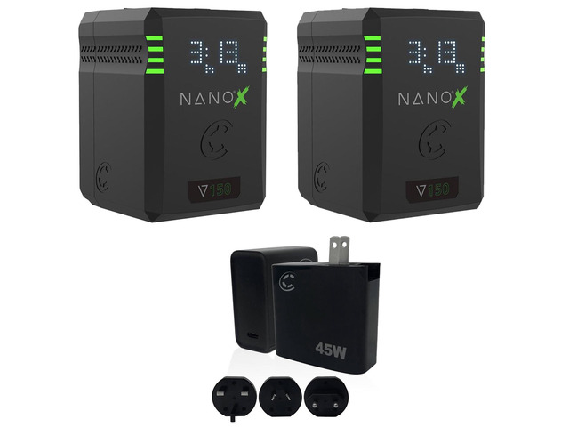 Core SWX NANOX Micro 150 150Wh 14.8V 9900mAh SMART V-Mount Battery, 2-Pack with 45W USB-C PD Wall Charger