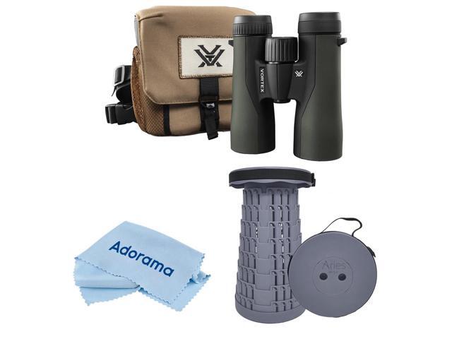 Vortex Optics 10x42 Crossfire HD Roof Prism Binocular, 6.2 Degree Angle of View, Bundle with Portable Telescoping Stool/Chair, Cleaning Cloth