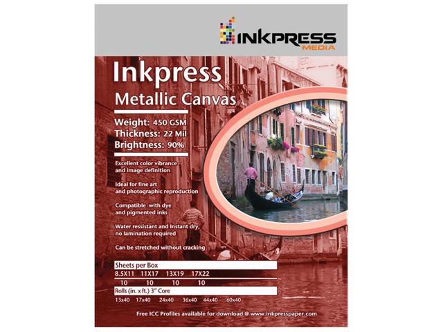 Inkpress Metallic Canvas Inkjet Printer Media, 450 gsm, 22 mil, 8.5x11', 10 Sheets