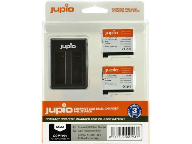Jupio Value Pack with 2x AHDBT-401 3.8V 1160mAh Lithium-Ion Battery and Compact USB Dual Charger for GoPro HERO4