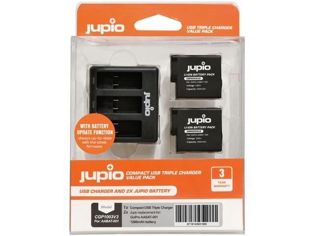 Jupio Value Pack with 2x AHDBT-501 3.9V 1260mAh Lithium-Ion Battery and Compact USB Triple Charger for GoPro HERO5/6/7, Update Version