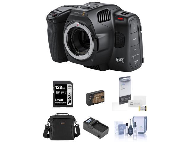 Blackmagic Design Pocket Cinema Camera 6K Pro Bundle with 128GB SD Card, Shoulder Bag, Charger, Extra Battery, Screen Protector, Cleaning Kit