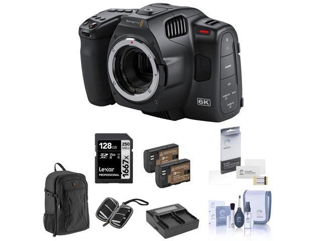 Blackmagic Design Pocket Cinema Camera 6K Pro Bundle with 128GB SD Card, Backpack, 2x Battery, Charger, Screen Protector, SD Card Case, Cleaning Kit