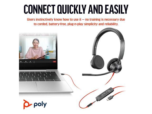 Poly Blackwire 3325 Headset - Microsoft Teams Certification - Stereo - USB Type C, Mini-phone (3.5mm) - Wired - 32 Ohm - On-ear - Binaural -...