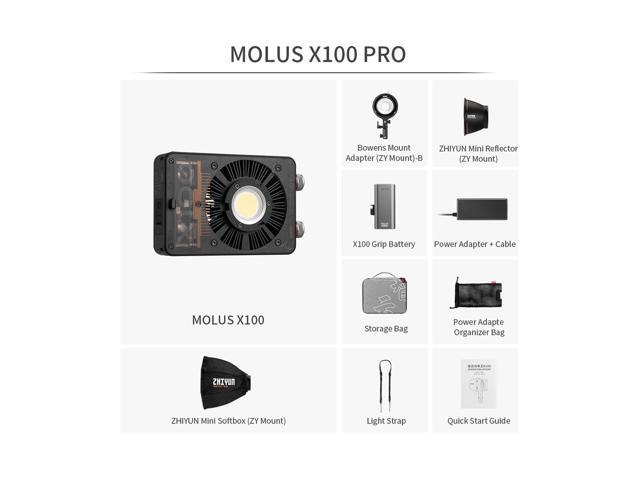 Zhiyun MOLUS X100 100W Bi-Color Pocket COB LED Light Pro Kit, Bundle with 9.5' Pro Air-Cushioned Light Stand