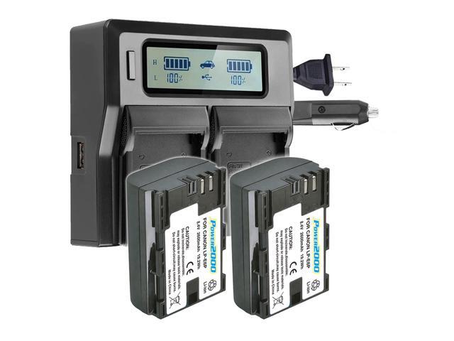 Power2000 2-Pack LP-E6P 8.4V 2400mAh Lithium-Ion Battery with Dual Bay LCD Charger