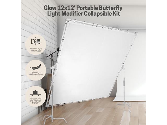 Glow 12x12' Butterfly Light Modifier Scrim Kit w/Lightweight Collapsible Aluminum Frame, White Diffuser Screen Fabric and Carry Case, Perfect for...