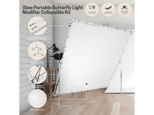 Glow 12x12' Butterfly Light Modifier Scrim Kit w/Lightweight Collapsible Aluminum Frame, White Diffuser Screen Fabric and Carry Case, Perfect for...