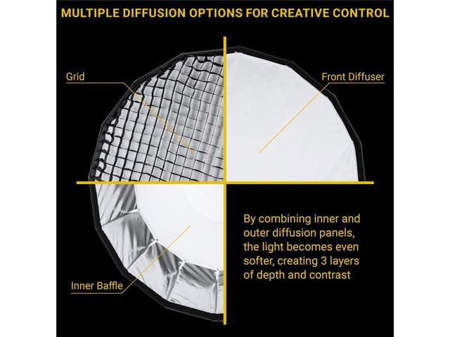 Glow EZ Lock 48' Deep Parabolic Quick Softbox + Glow ArcLight II Curved Light Reflector Kit Including White, Gold and Silver Reflectors, Bowens...