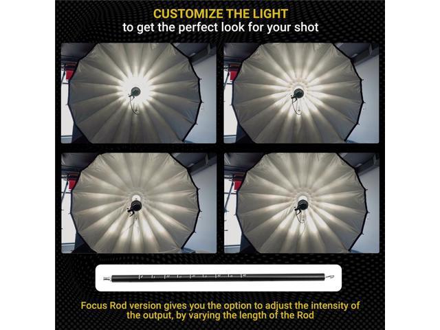 Glow Profond Quick-Open 55' Deep Parabolic Softbox with Focusing Rod System (144cm), Octadecagon Fiberglass Rod Round Soft Box with Bowens Mount,...