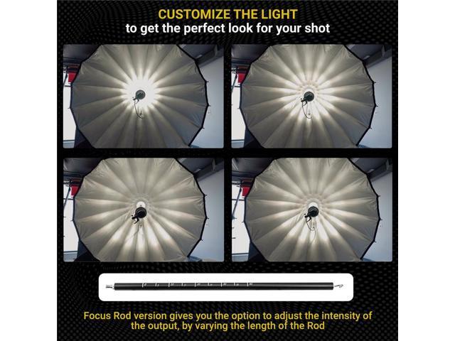 Glow Profond Quick-Open 70.8' Deep Parabolic Softbox with Focusing Rod System (180cm), Octadecagon Fiberglass Rod Round Soft Box with Bowens Mount...