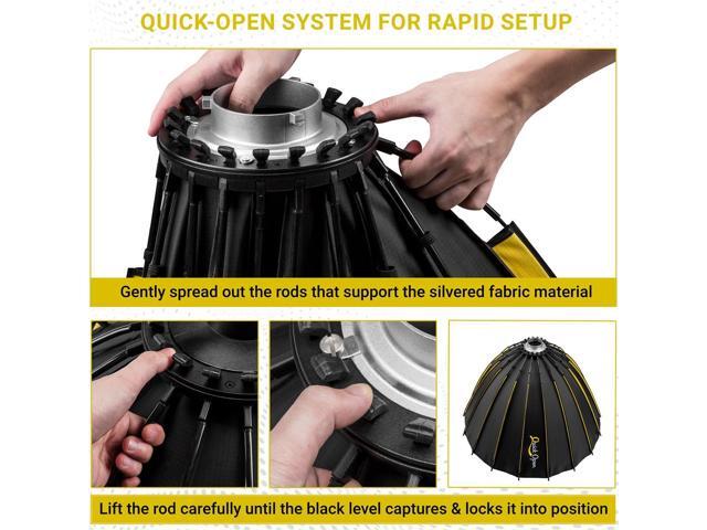 Glow Profond Quick-Open 47.2' Deep Parabolic Softbox (120cm), Octadecagon Fiberglass Rod Round Soft Box with Interchangeable Bowens Mount is...