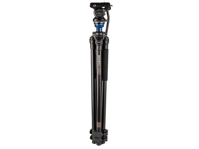 Benro A2573F 3-Section Aluminum Single Tube Video Tripod with S4PRO Flat Base Fluid Video Head