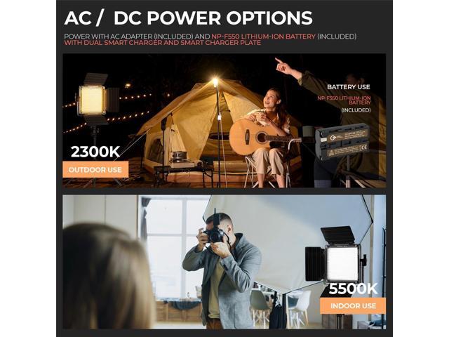 Great Video Maker 560AS 30W Bi-Color Soft LED Panel 3-Light Kit, Bundle with Green Extreme Dual Smart Charger, 6x NP-F550 Lithium-Ion Battery,...