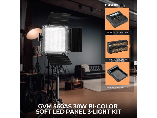 Great Video Maker 560AS 30W Bi-Color Soft LED Panel 3-Light Kit, Bundle with Green Extreme Dual Smart Charger, 6x NP-F550 Lithium-Ion Battery,...