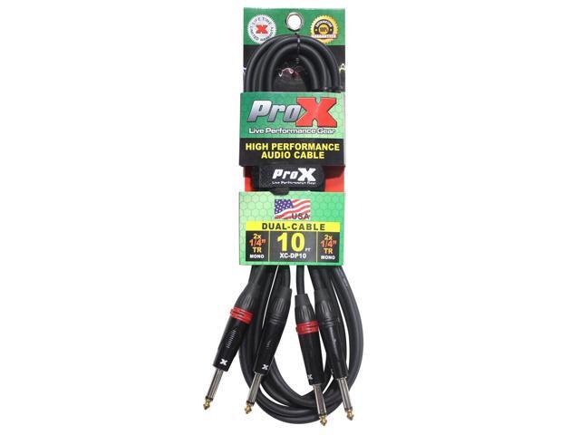 ProX XC-DP10 10 Ft. High Performance Dual 1/4 TS Male to Dual 1/4 TS Male Unbalanced Audio Cable