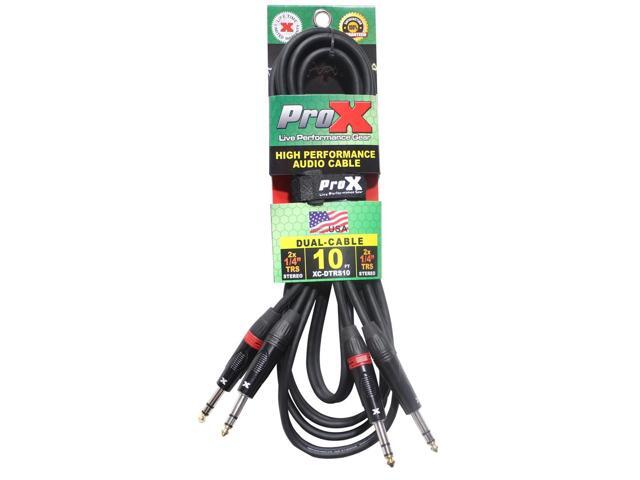 ProX XC-DTRS10 10 Ft. Balanced Dual 1/4' TRS-M to Dual 1/4' TRS-M High Performance Audio Cable