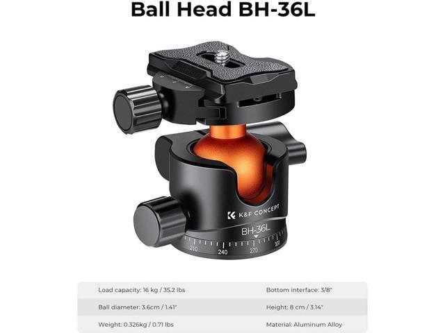 K & F Concept BH-36L 36mm Aluminum Alloy Panoramic Tripod Ball Head with Quick Release Plate