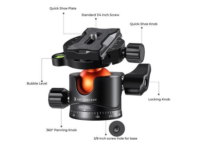 K & F Concept BH-36L 36mm Aluminum Alloy Panoramic Tripod Ball Head with Quick Release Plate
