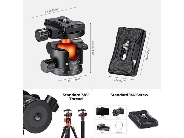 K & F Concept BH-36L 36mm Aluminum Alloy Panoramic Tripod Ball Head with Quick Release Plate