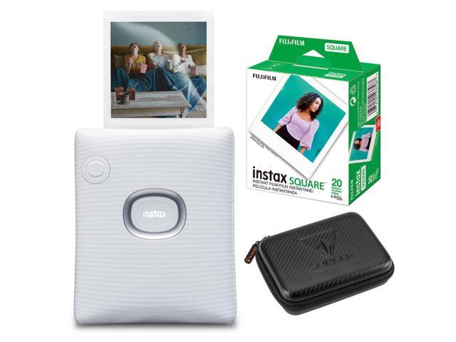 Fujifilm Instax Square Link Wireless Smartphone Printer, Ash White, Bundle with SQUARE Instant Color Film Twin Pack and HD-1 Portable Drive Case