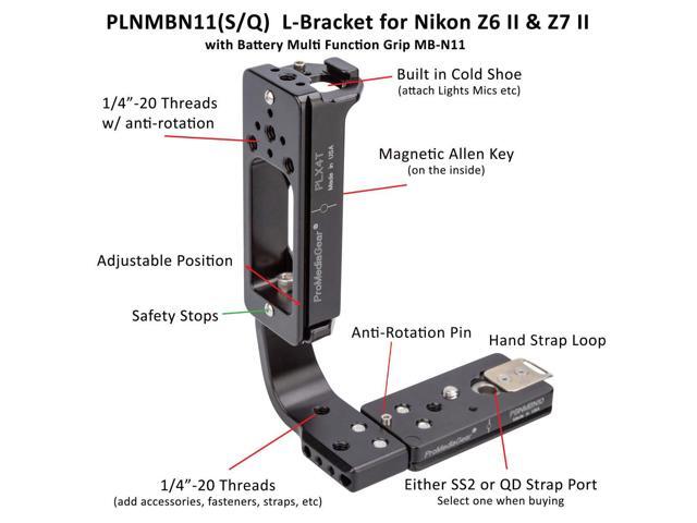 ProMediaGear L-Bracket for Nikon Z6 II/Z7 II with MB-N11 Battery Grip, QD Strap