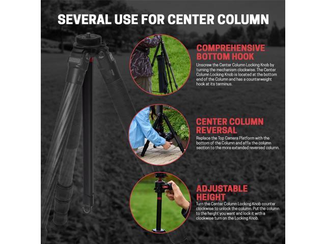 3Pod Everest T3 4-Section Carbon Fiber Tripod for Camera, Compact Travel Tripod, Reversible Center Column for Low Angle Photography Camera Tripod