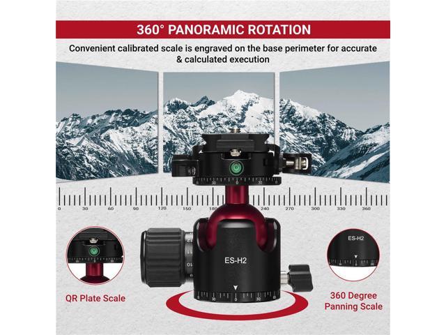 3Pod Everest Series H2 Ball Head, Arca Swiss Quick Release Plate, 360 Degree Rotating Tripod Ball Head Mount, Max Load 44 lbs, Tripod Head 1/4'...