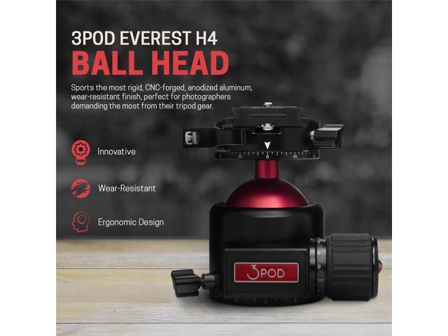 3Pod Everest Series H4 Ball Head, Arca Swiss Quick Release Plate, 360 Degree Rotating Tripod Ball Head Mount, Head 1/4-inch Screw for DSLR Camera,...