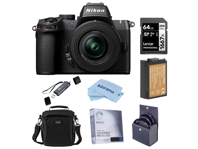Nikon Z50II Mirrorless Camera with NIKKOR Z DX 16-50mm f/3.5-6.3 VR Lens, Bundle with 128GB Memory Card, 46mm Filter Kit and Bag