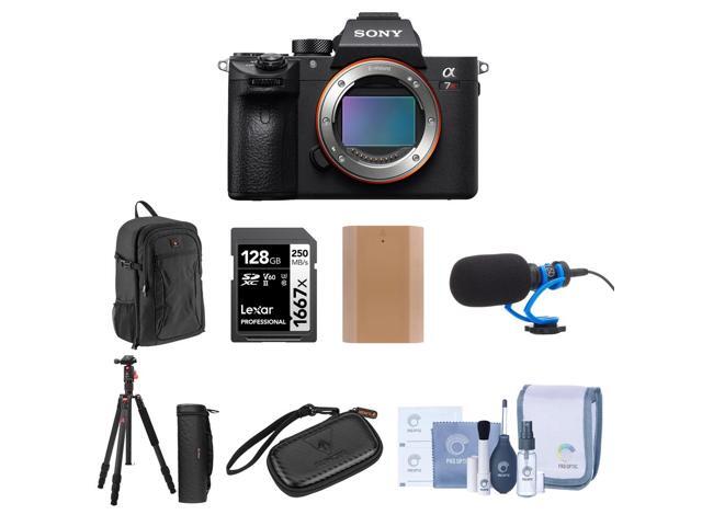 Sony Alpha a7R IV Mirrorless Camera (V2) Bundle with Backpack, 128 Memory Card, Battery, Microphone, Tripod, Card Wallet, Cleaning Kit