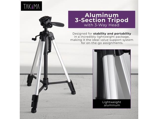 Takama Aluminum 3-Section Tripod with 3-Way Head, 58' Max Height