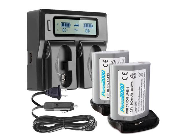 Power2000 2x Canon LP-E19 10.8V 3600mAh Lithium-Ion Battery with Dual Bay LCD Charger