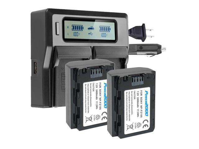 Power2000 2x Sony NP-FZ100 7.2V 2400mAh Lithium-Ion Battery with Dual Bay LCD Charger