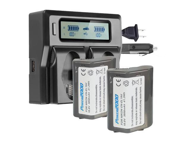 Power2000 2x Nikon EN-EL18d 10.8V 3800mAh Lithium-Ion Battery with Dual Bay LCD Charger