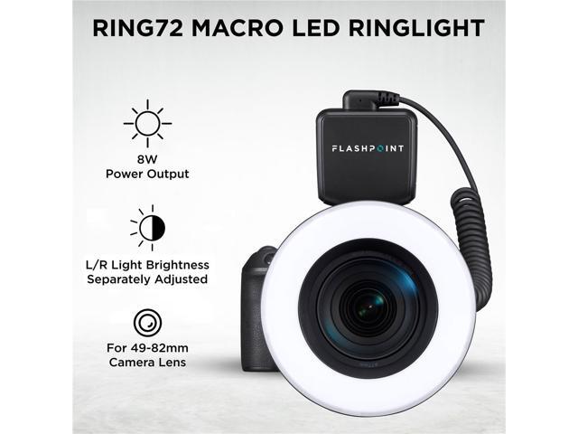 Flashpoint Ring72 Macro LED Ring Light, Dual Power Supply with 4x AA Batteries or Detachable Lithium Battery, Separate Brightness Control, DSLR LED...