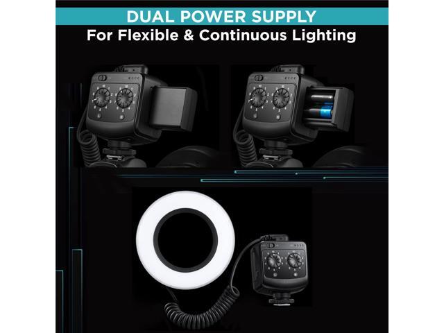 Flashpoint Ring72 Macro LED Ring Light, Dual Power Supply with 4x AA Batteries or Detachable Lithium Battery, Separate Brightness Control, DSLR LED...