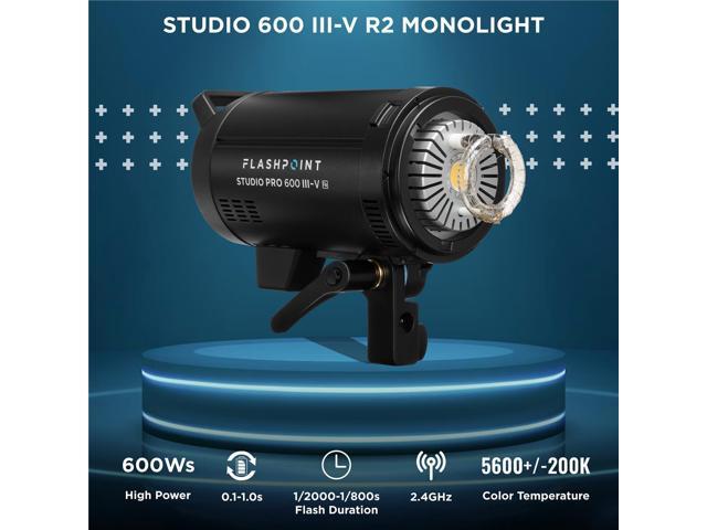 Flashpoint Studio Pro 600 III-V 600Ws R2 Monolight Strobe Flash with 30W LED Modeling Lamp, Bowens Mount Strobe Light for Photography, R2 2.4GHz...