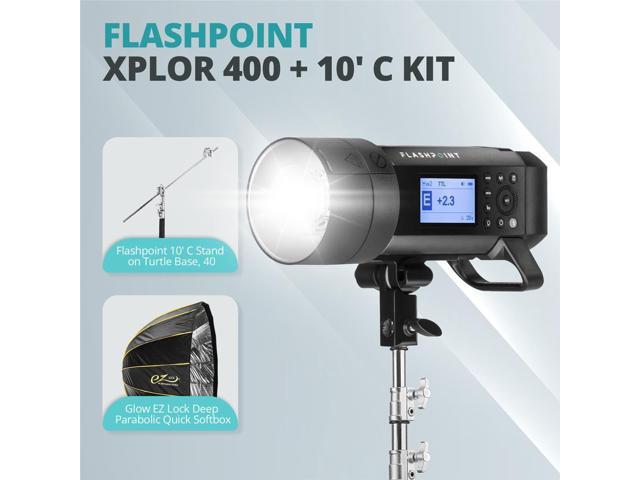 Flashpoint XPLOR 400 + 10' C (Century) Light Stand + EZ Lock Deep Parabolic 28'