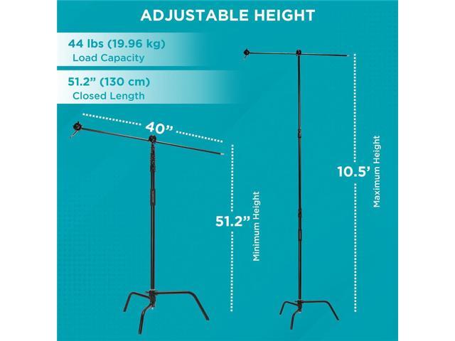 Flashpoint 10.5' C Light Stand on Turtle Base Kit with Two Tier Spring Loaded Riser Column, 40' Grip Arm, Two 3' Gobo Heads and Baby Pin, Black,...