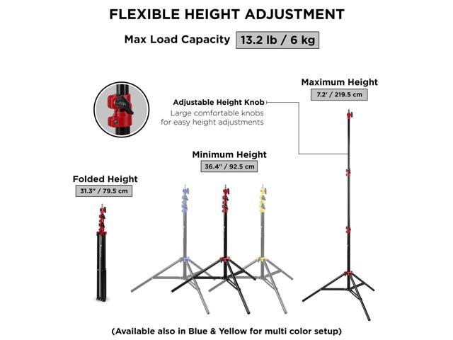 Flashpoint 7.2' Red Color Coded Pro Air-Cushioned Heavy-Duty Light Stand V2