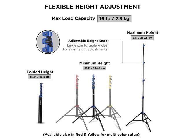 Flashpoint 9.5' Blue Color Coded Pro Air Cushioned Heavy Duty Light Stand for Photography, this Portable Photography Light Stand Tripod is...