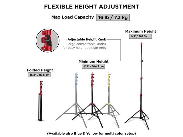 Flashpoint 9.5' Red Color Coded Pro Air Cushioned Heavy Duty Light Stand for Photography, this Portable Photography Light Stand Tripod is...