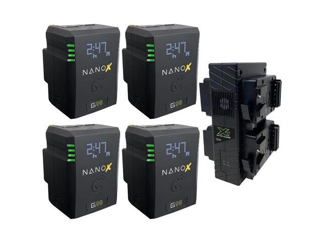 Core SWX NANOX Micro 98 98Wh 14.8V 6600mAh SMART Gold Mount Battery, 4-Pack with GP-X4A Quad Charger